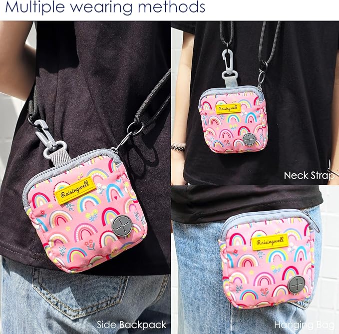 Dog Treat Pouch for Pet Walking and Training with Clicker Poop Bags Small Fanny Zipper Pack Holder for Puppy Snack Dispenser Kit for Leash and Outdoor Use (Rainbow)-PurrikoPets