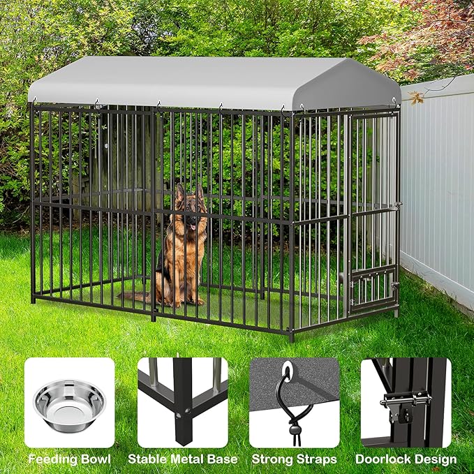 8x4x6 FT Outdoor Dog Kennel,Heavy-Duty Enclosures Outside with UV-Resistant Waterproof Roof Cover and Lock,for Medium and Large Dogs,Easy Assembly-PurrikoPets