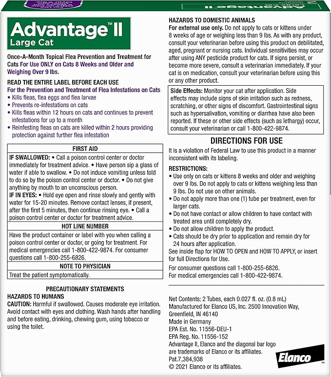 Advantage II Large Cat Vet-Recommended Flea Treatment & Prevention | Cats Over 9 lbs. | 2-Month Supply-PurrikoPets