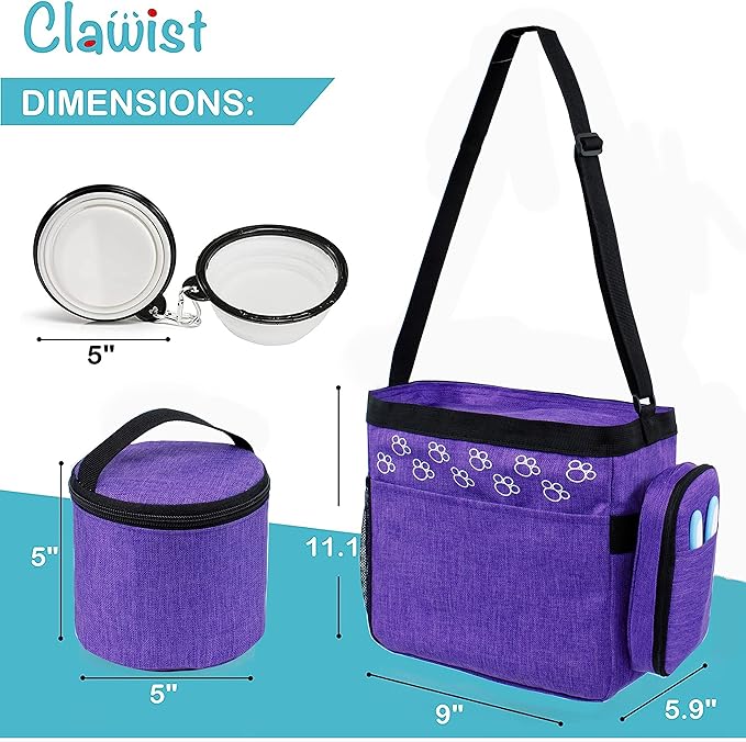 Dog Travel Bag with Treat Pouch, Airline Approved Dog Bags for Traveling, 2 Dog Food Travel Container, 2 Travel Bowls, Weekend Dog Travel Bag for Supplies, Dog Travel Kit Accessories-PurrikoPets