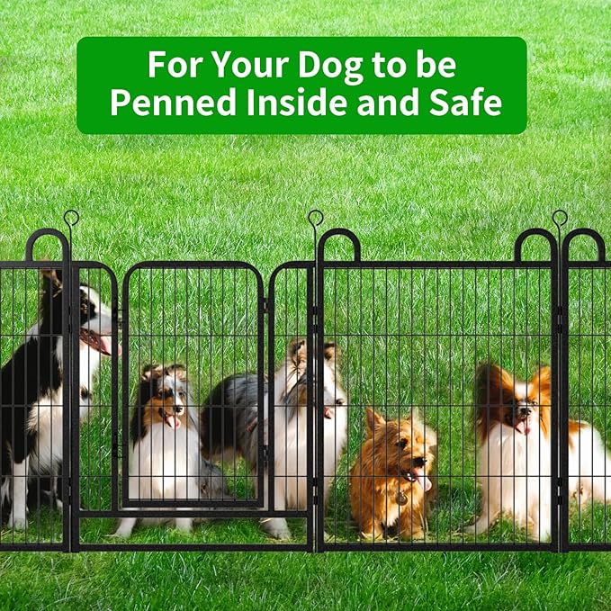 Dog Playpen Outdoor 24 Panels Heavy Duty Dog Fence 32" Height Anti-Rust with Doors Portable for RV Camping Yard, Total 54FT, 227 Sq.ft, Snowy Black-PurrikoPets