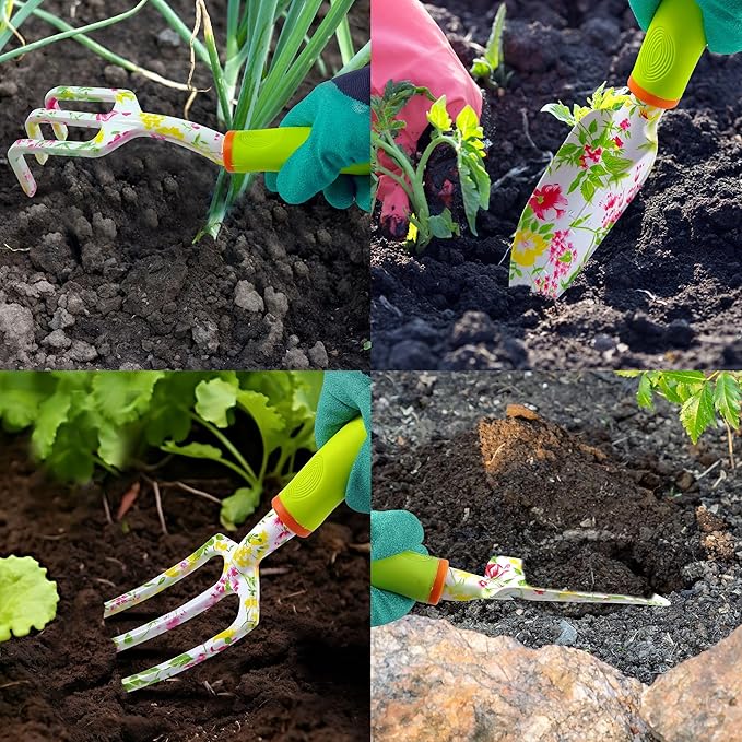 41-Piece Premium Gardening Tool Set, Stainless Steel Heavy Duty Gardening Tool Kit, with Non-Slip Rubber Grip, Storage Tote Bag, Outdoor Hand Tools, Ideal Gardening Gifts for All (Pink Floral)-PurrikoPets