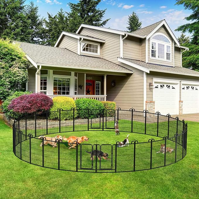 Dog Playpen Outdoor 32 Panels Heavy Duty Dog Fence 40" Height Anti-Rust with Doors Portable for RV Camping Yard, Total 71FT, 406 Sq.ft, Snowy Black-PurrikoPets