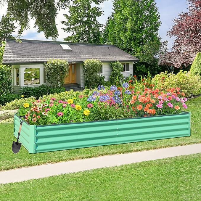 Domi Galvanized Raised Garden Bed, 6x3x1Ft Thickening Metal Planter Box for Vegetables Bottomless for Backyard Outdoor, 1" Deep w/ 128 Gallon Capacity - Green-PurrikoPets