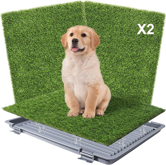 Dog Grass Pad with Tray: 2 Pack Grass Pee Pads for Dogs Potty for Puppy Training, 22"x18" Artificial Turf for Dogs with Collection Tray for Indoor /Outdoor /Patio /Balcony, Grey-PurrikoPets