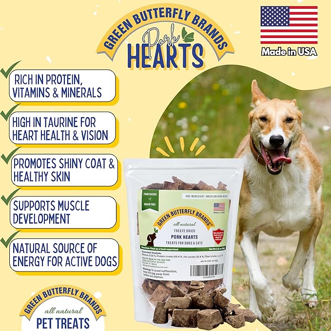 Freeze Dried Pork Heart Dog Treats Made in USA. All Natural Freeze-Dried Raw Snacks for Dogs and Cats. Single Ingredient. High Protein, Heart Health, Irresistible Training Treat-PurrikoPets