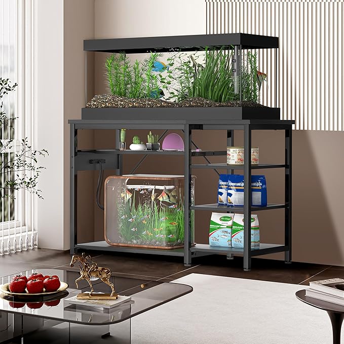 55-75 Gallon Fish Tank Stand: Heavy Duty Aquarium Stand with Power Outlets and Cabinet for Fish Tank Accessories Storage - Metal Frame, 1200LBS Capacity, Suitable for Fish & Reptile Terrariums-PurrikoPets