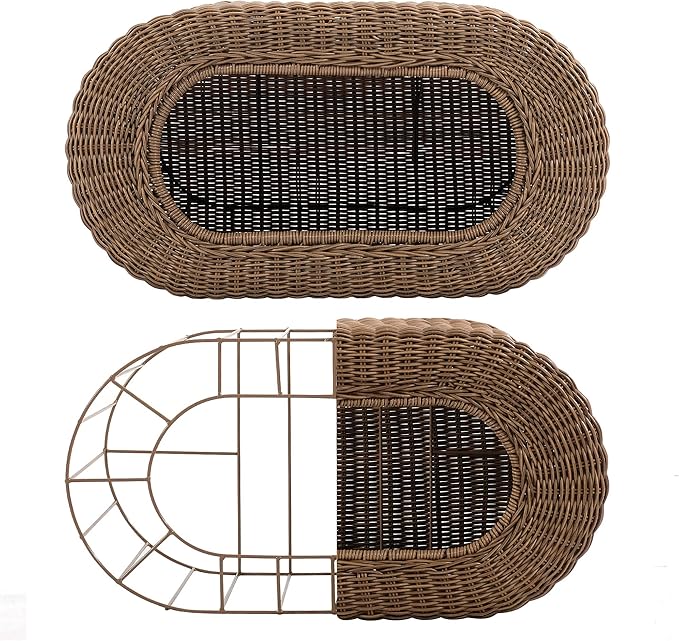 Fun Stackable Wicker Cat Hideaway House - Interactive Play Rattan Cat House for Indoor Cats Kitty, Pet Friendly Top/Side House Entry, Cat Bed Enclosed-PurrikoPets