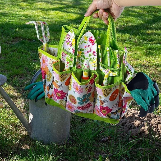 41-Piece Premium Gardening Tool Set, Stainless Steel Heavy Duty Gardening Tool Kit, with Non-Slip Rubber Grip, Storage Tote Bag, Outdoor Hand Tools, Ideal Gardening Gifts for All (Pink Floral)-PurrikoPets