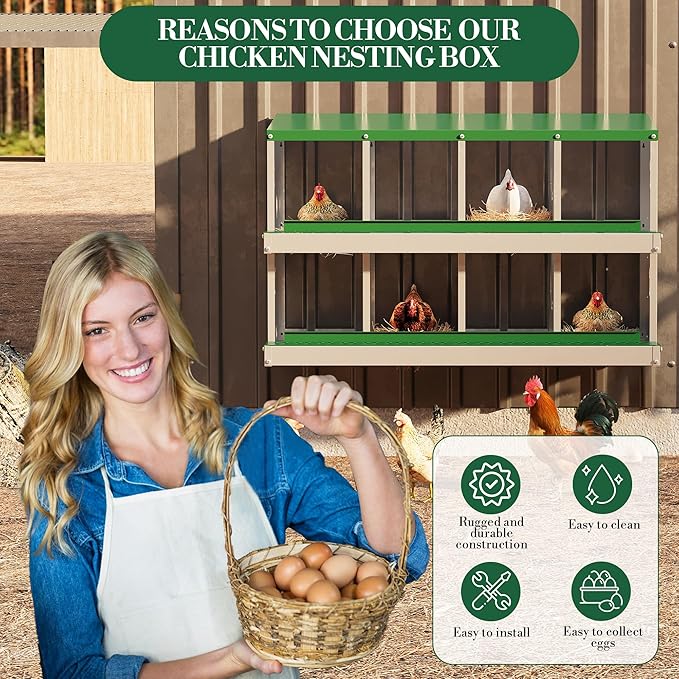 8 Hole Chicken Nesting Box with Roll Out Egg Tray, Rustproof & Ventilated Chicken Laying Boxes for Hens, Chickens, Ducks | Easy-Clean Poultry Coop Accessories-PurrikoPets