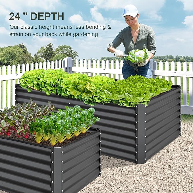Domi Raised Garden Beds Outdoor, 6x3x2ft Thickening Tall Metal Rectangular Deep Root Box Planter for Vegetables, Flowers, Herbs, and Succulents 2" Deep w/ 256 Gallon Capacity - Dark Gray-PurrikoPets