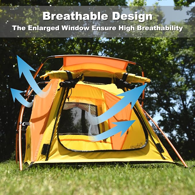 Dog Tent and Portable Playpen Outdoor Waterproof, with Aluminum Poles and Camping Mat, Pet Tent with Zippered Mesh Door, Dog House Outdoor, for Camping, Travel, Backyard, Patio (Yellow, Small)-PurrikoPets