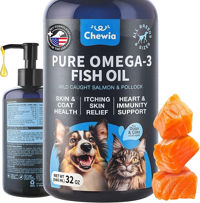 Fish Oil for Dogs and Cats - Skin and Coat Support Supplement for Pets - Omega 3 6 9 Fatty Acids - Itchy Skin, Shedding, Immunity, Joint - EPA DHA - Wild Caught Salmon and Pollock Food Topper-PurrikoPets