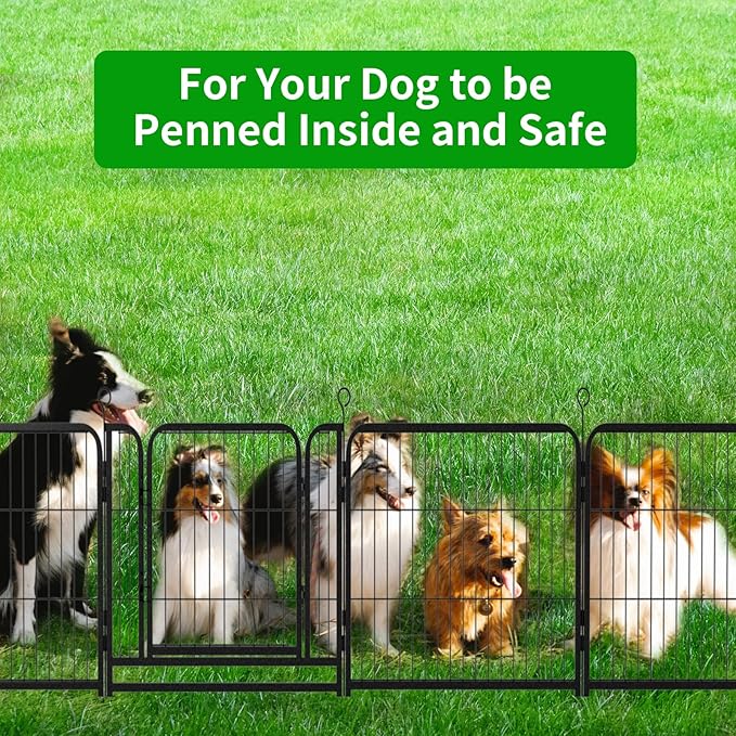 Dog Playpen Outdoor Extra Wide 16 Piece Panels Heavy Duty Dog Fence 24" Height Anti-Rust with Doors Portable for RV Camping Yard, Total 29FT, 68 Sq.ft, Snowy Black-PurrikoPets