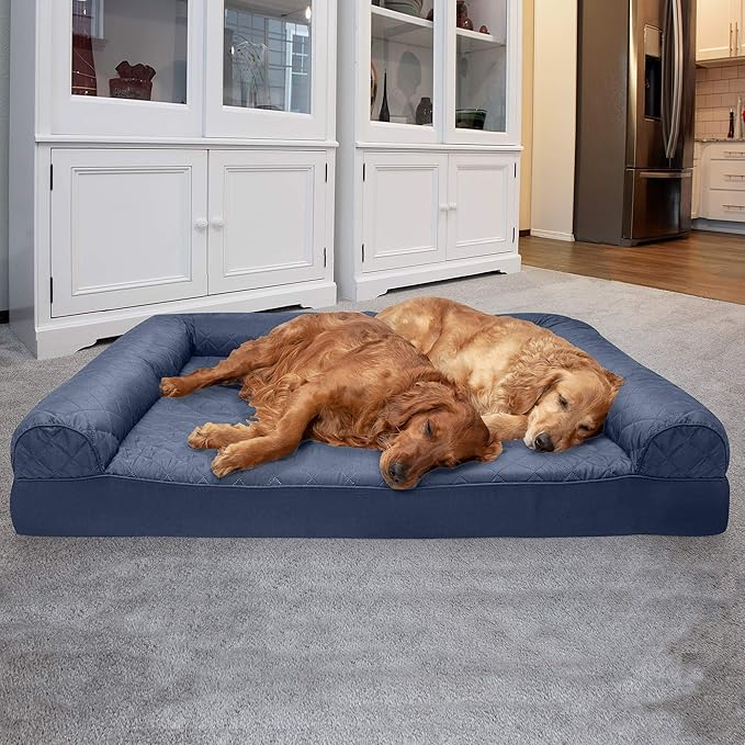 Furhaven Orthopedic Dog Bed for Large Dogs w/ Removable Bolsters & Washable Cover, For Dogs Up to 125 lbs - Quilted Sofa - Navy (Blue), Jumbo Plus/XXL-PurrikoPets