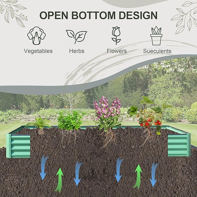 Domi Galvanized Raised Garden Bed, 8x4x1Ft Thickening Metal Planter Box for Vegetables Bottomless for Backyard Outdoor, 1" Deep w/ 228 Gallon Capacity - Green-PurrikoPets