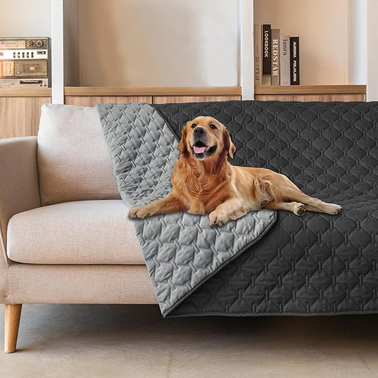 gogobunny 100% Double Sided Waterproof Dog Blanket Soft Pet Bed Cover Reversible Protect Furniture Couch Sofa Car for Puppy Large Dog Cat (Dark Charcoal/Light Charcoal, 52x82 Inch (Pack of 1))-PurrikoPets