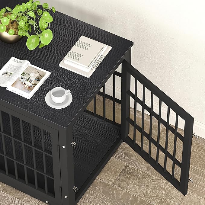 38 Inch Heavy Duty Dog Crate Furniture for Large and Medium Dogs, Decorative Pet House End Table, Wooden Cage Kennel Furniture Indoor, Black-PurrikoPets