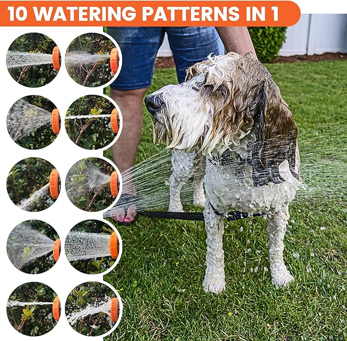 Dog Washing Hose Attachment, 10-in-1 Soap Sprayer Moden Garden Hose Nozzle with 100cc Soap Dispenser, Dog Wash Supplies with Dog Bath Brush & Pet Comb, Foam Gun Car Wash Sprayer (Orange)-PurrikoPets