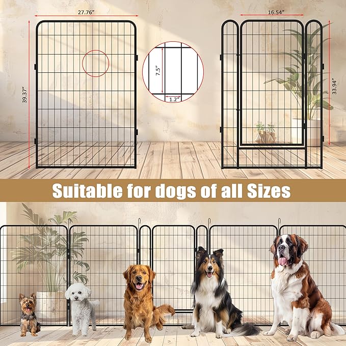 Dog Playpen, Outdoor Dog Fence, 6 Panels, 40" H Dog Pen for Large/Medium/Small Dogs, Heavy Duty Metal Pet Fence with Gate, Portable Dog Fence for RV Camping and Yard (Black)-PurrikoPets