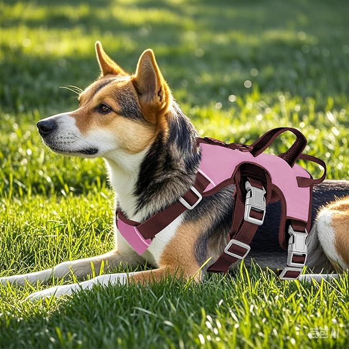 Escape Proof Dog Harness, No Pull Reflective Adjustable Vest with Easy Control Lift Handle, No Choke Soft Padded Breathable Full Body Pet Harness for Walking Hiking and Training (Pink, Small)-PurrikoPets