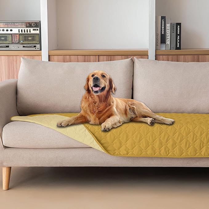 gogobunny 100% Double Sided Waterproof Dog Blanket Soft Pet Bed Cover Reversible Protect Furniture Couch Sofa Car for Puppy Cat Kids (Dark Yellow/Light Yellow, 30x80 Inch (Pack of 1))-PurrikoPets