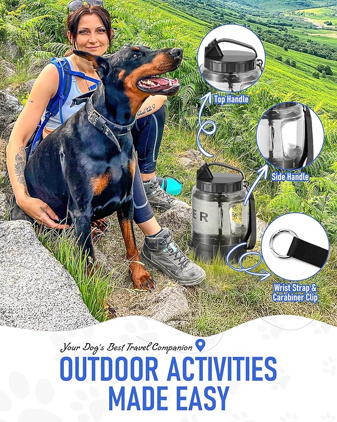 Dog Water Bottle Travel Bowl, 77oz Large Portable Dog Water Bowl Dispenser, Leakproof Pet Drinking Bottle Dispenser for Hiking Camping Walking Travelling Beach Car Trips, BPA Free, Black-PurrikoPets