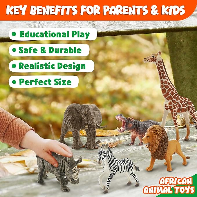 6PCS Safari Animal Figure Toys for Kids 3-5 Realistic Plastic Jungle Animal Figurines African Wildlife Learning Toys for Kids Boys Girls Toddlers-PurrikoPets