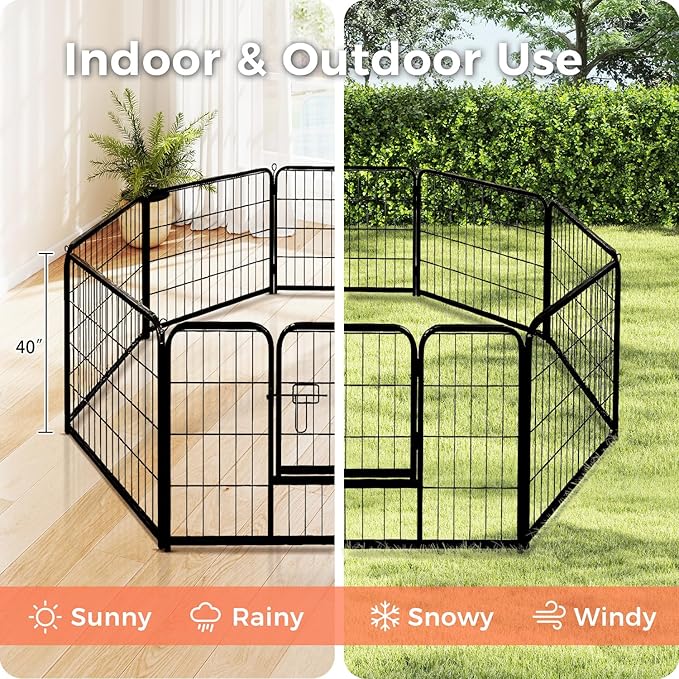 40 Inch Dog Playpen - 8 Panels Metal Pet Exercise Pen for Medium-Large Dogs, Indoor/Outdoor Dog Fence for Yard, Garden, Camping & RV Travel-PurrikoPets