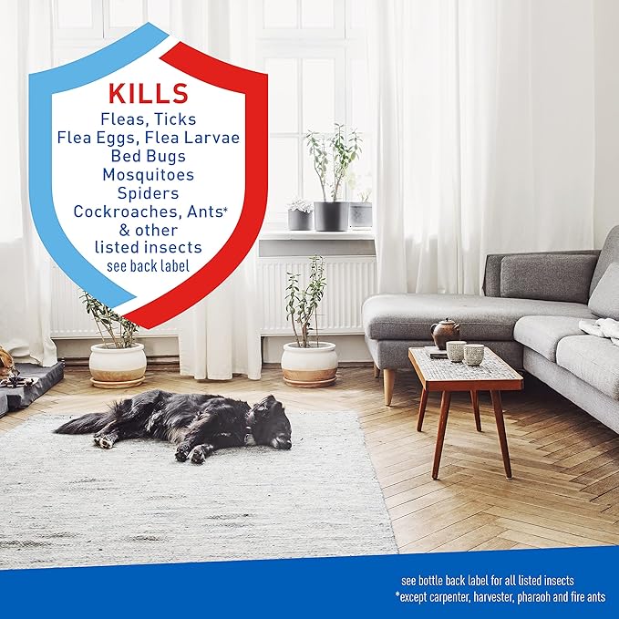 Adams Flea & Tick Home Spray with Precor, Kills Fleas, Flea Eggs, Flea Larvae, Bed Bugs, Ticks, Ants, Cockroaches, Spiders, Mosquitoes And Many Other Listed Nuisance Pests In The Home, 24 Fl Oz-PurrikoPets