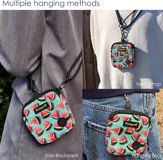 Dog Treat Pouch for Pet Walking and Training with Clicker Poop Bags Small Fanny Zipper Pack Holder for Puppy Snack Dispenser Kit for Leash and Outdoor Use (Watermelon)-PurrikoPets