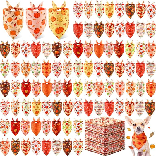 Abbylike 200 Pcs Fall Dog Bandanas Bulk Pumpkin Bandanas for Dogs Pets Triangle Kerchief Bibs Scarf for Fall Autumn Thanksgiving Costume Photo Props Accessories Pet Shops Adoption Events, 25 Styles-PurrikoPets