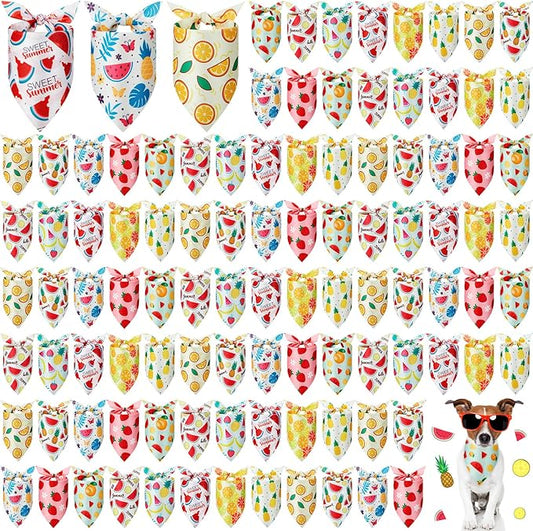 100 Pcs Fruit Dog Bandanas Bulk Summer Bandanas for Dogs Hawaiian Soft Bibs Adjustable Triangle Scarf for Small Medium Large Pet Costume-PurrikoPets