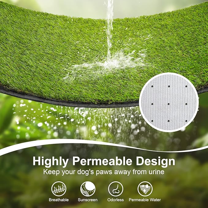 Dog Grass Pad with Tray(40×27.5 inch), Large XL Reusable 3-Layer Dog Pee Potty Grass Pads, Easy to Clean Artificial Fake Grass for Indoor Outdoor and Balcony (2 Pcs Grass Pad+Drainage Grate+Tray)-PurrikoPets