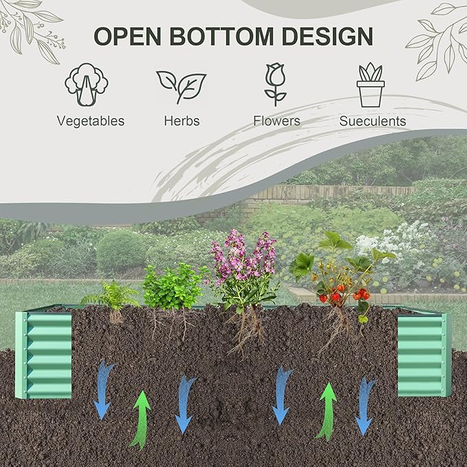 Domi Raised Garden Beds Outdoor, 8x4x1.5Ft Thickening Tall Metal Rectangular Deep Root Box Planter for Vegetables, Flowers, Herbs, and Succulents 1.5" Deep w/ 342 Gallon Capacity - Green-PurrikoPets