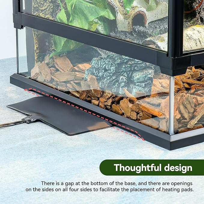 18x12x12 12 Gallon Glass Reptile Tank Front Opening Terrarium Suitable for Leopard Geckos, Snakes Tree Frogs Chameleons Watertight Base, Ventilated Metal Mesh Top, Pre-Drilled Cable Holes-PurrikoPets