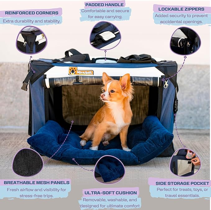 Extra Large Dog Cat Puppy Carrier 20"x13"x13" Foldable Soft Sided Travel Crate Portable Pet Kennel With Cushion Reduces Anxiety Saves Space Easy Vet Visits Secure Triple Entry Mesh Lightweight Durable-PurrikoPets
