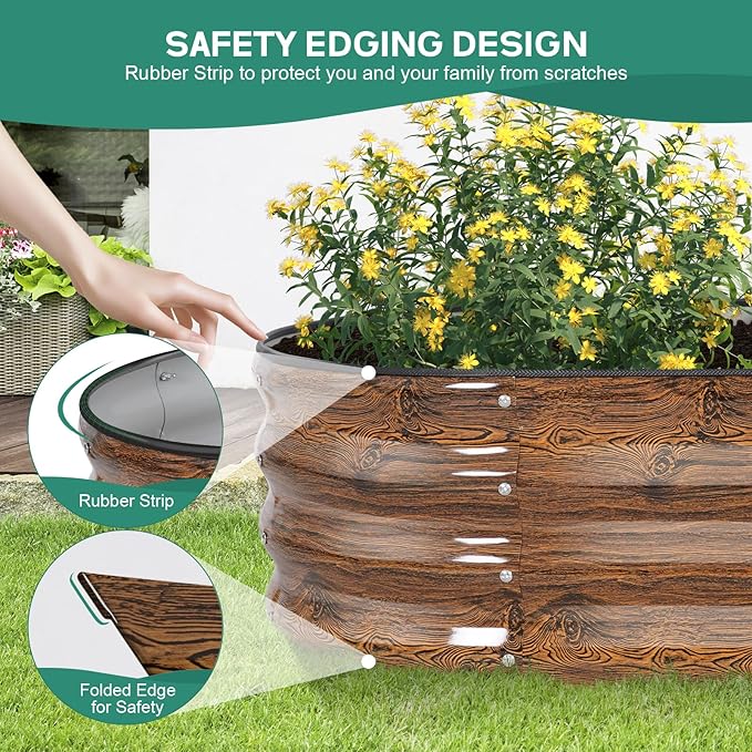 Galvanized Raised Garden Bed Outdoor - 4×2×1ft Planter Raised Beds for Gardening | Oval Metal Garden Planter Box with Safety Edging and Gloves for Vegetables Fruits and Flowers - Grain-PurrikoPets