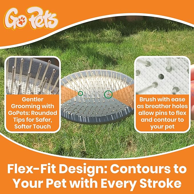 GoPets Double-Sided Pin & Bristle Brush, Dog & Cat Grooming Brush for Detangling, Shedding Control, Fur & Dirt Removal, Smooth & Efficient Pet Grooming for Healthy Coat, Comfortable Ergonomic Handle-PurrikoPets