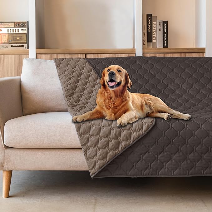 gogobunny 100% Double Sided Waterproof Dog Blanket Soft Pet Bed Cover Reversible Protect Furniture Couch Sofa Car for Puppy Large Dog Cat (Dark Coffee/Light Coffee, 52x82 Inch (Pack of 1))-PurrikoPets