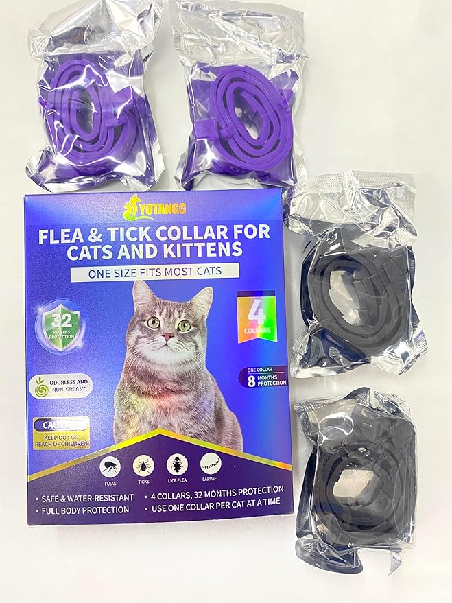 4 Pack Flea Collar for Cats 32 Months Prevention, Waterproof Natural Treatment Collar Adjustable for All Breeds and Size(Black & Purple)-PurrikoPets