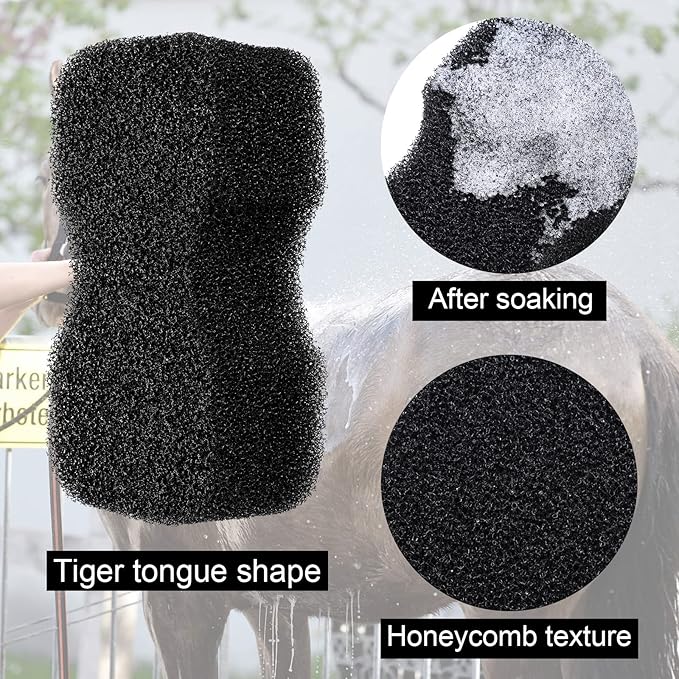 Eaasty 3 Pcs Horse Groomer Sponge Scrubber Massager Horse Grooming Brush Kit Supplies Large Soft Care for Cleaning Washing Bathing, Black, 4.33 x 7.87 x 2.56 Inch-PurrikoPets
