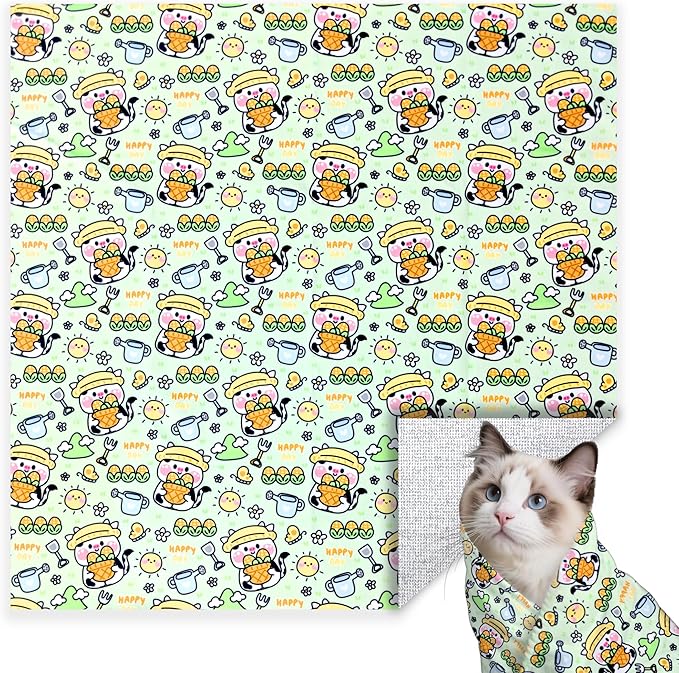 27.6" Large Cat Grooming Wrap, Cat Grooming Supplies, Cat Wrap for Cutting Nails, Self-Adhesive Cat Grooming Bag for Cats Within 15lbs Cat Restraint for Nail Clipping, Medicine Taking(Green)-PurrikoPets