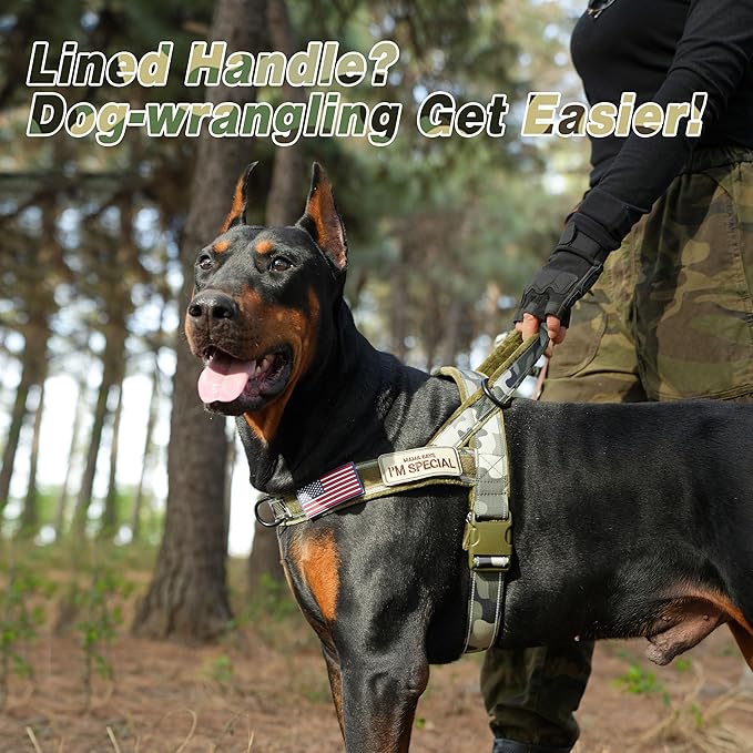 Forestpaw No Pull Dog Harness - Soft Flannel Padded Tactical Dog Vest Harness with Quick Release Buckle, Adjustable Reflective Pet Harness for Large Dogs Walking Training,Green Camouflage XL-PurrikoPets