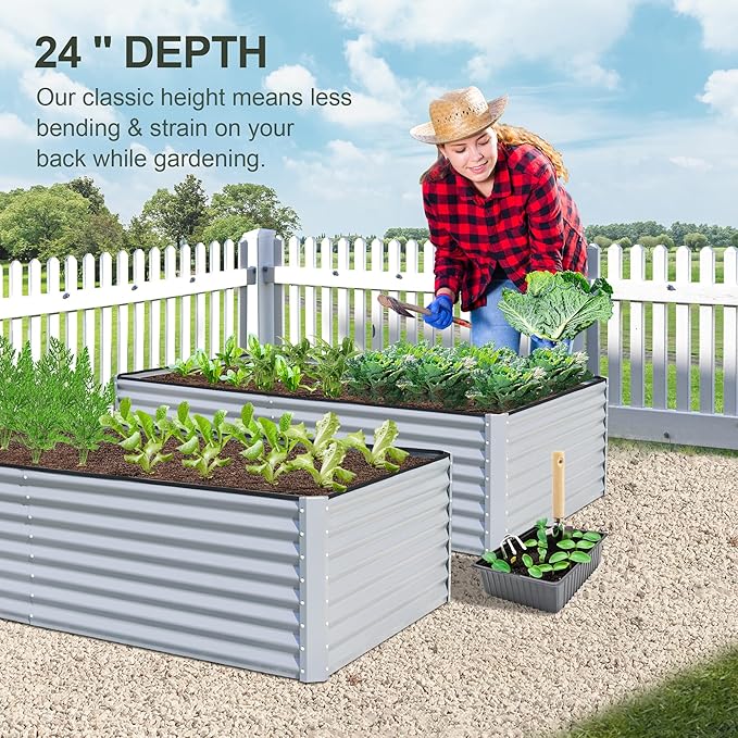 Domi Raised Garden Beds Outdoor, 8x4x2ft Thickening Tall Metal Rectangular Deep Root Box Planter for Vegetables, Flowers, Herbs, and Succulents 2" Deep w/ 456 Gallon Capacity - Silvery-PurrikoPets