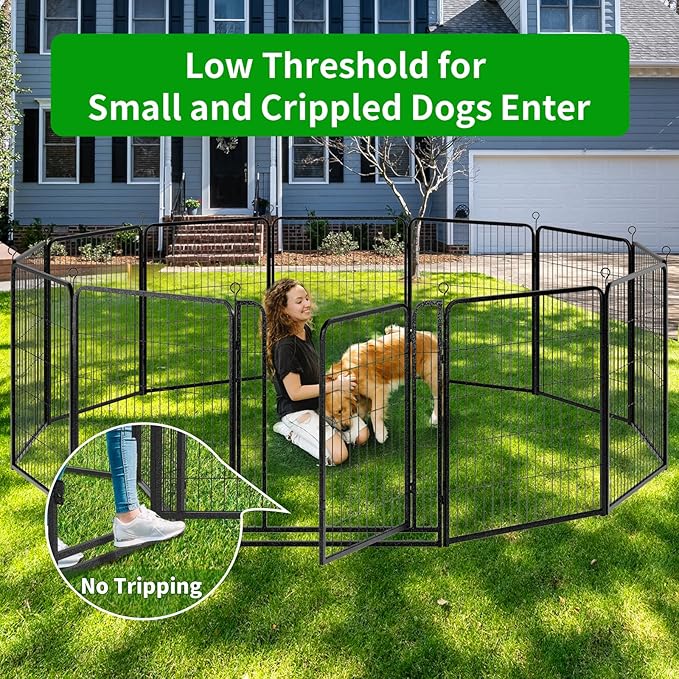 Dog Playpen Outdoor Extra Wide 12 Panels Heavy Duty Anti-Rust Coating-Strengthened Dog Fence 40" Height with Doors Portable for RV Camping Yard, Total 32FT, 79 Sq.ft, Snowy Black-PurrikoPets