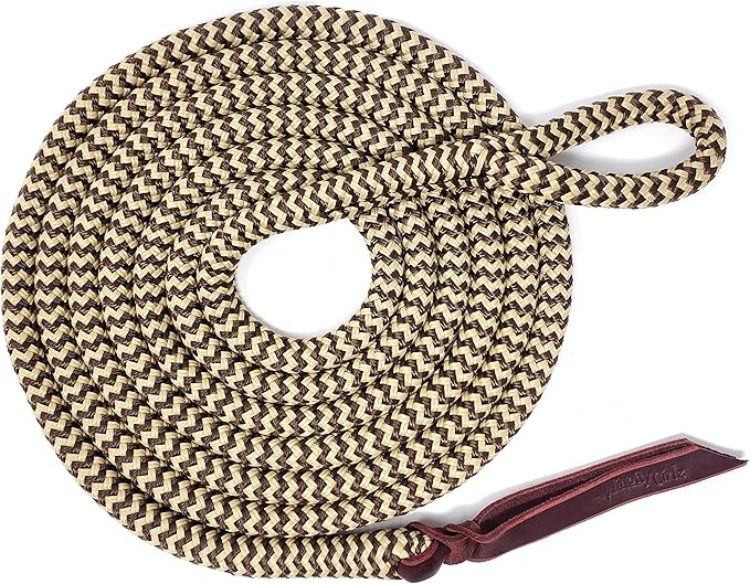Double Braid Lead Rope with Eye Splice Loop, 12-14FT Lengths (Brown with Beige, 12 ft.)-PurrikoPets