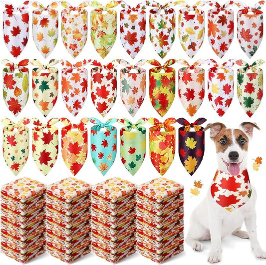 Abbylike 200 Pcs Fall Dog Bandanas Bulk Maple Leaves Bandanas for Dog Pet Triangle Kerchief Bibs Scarf for Fall Autumn Thanksgiving Costume Photo Props Accessories Pet Shops Adoption Events, 25 Styles-PurrikoPets