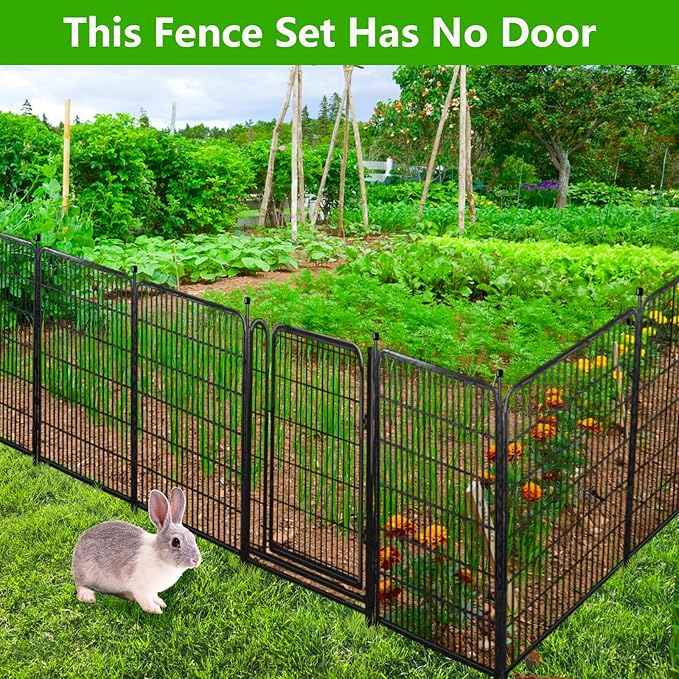 Doorless Dog Digging Fence Barrier,56in(H) 10 Panels Total 22.1 Ft(L), Black Metal Fencing for Yard 4.6ft Tall, Dog Fence Outdoor for Yard, Fences for Garden Beds, Garden Fencing Border-PurrikoPets