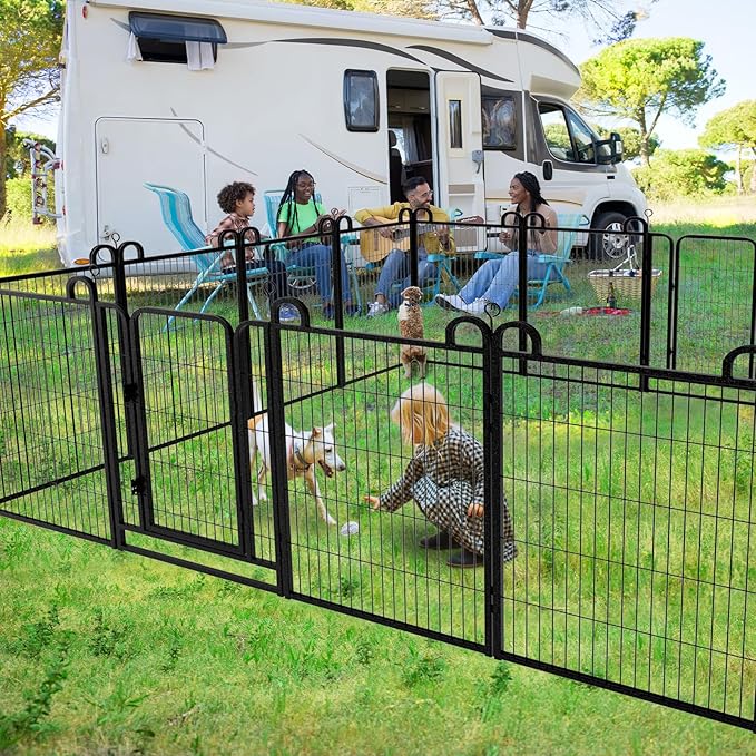 Dog Playpen Outdoor 16 Panels Heavy Duty Dog Fence 40" Height Anti-Rust with Doors Portable for RV Camping Yard, Total 36FT, 102 Sq.ft, Snowy Black-PurrikoPets